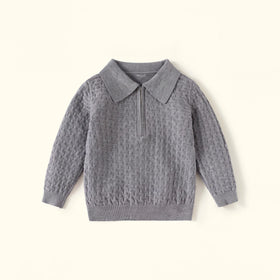 Boys Grey Long Sleeve Textured Polo Sweater Sweaters & Cardigans Grey 2-3 Y