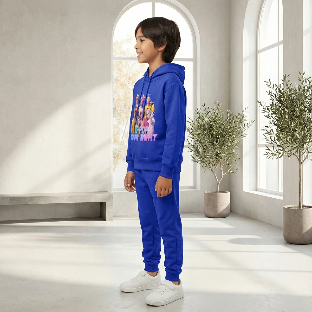 Boys Dark Blue K-Pop Nova Beat Graphics Hoodie With Jogger Co-ord Sets Sets