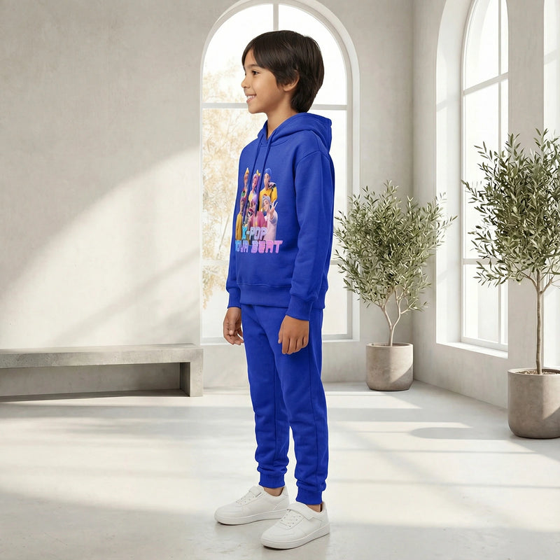 Boys Dark Blue K-Pop Nova Beat Graphics Hoodie With Jogger Co-ord Sets Sets