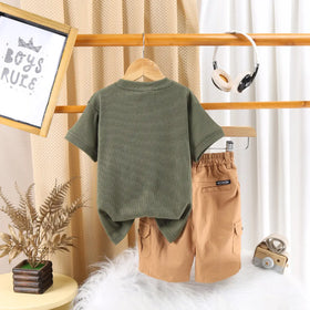 Boys Green Printed Short Sleeve T-Shirt With Elasticated Shorts Sets 2 pc. Sets