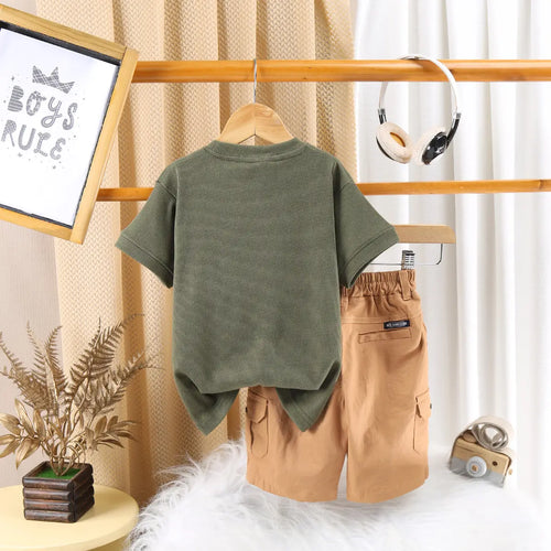 Boys Green Printed Short Sleeve T-Shirt With Elasticated Shorts Sets 2 pc. Sets