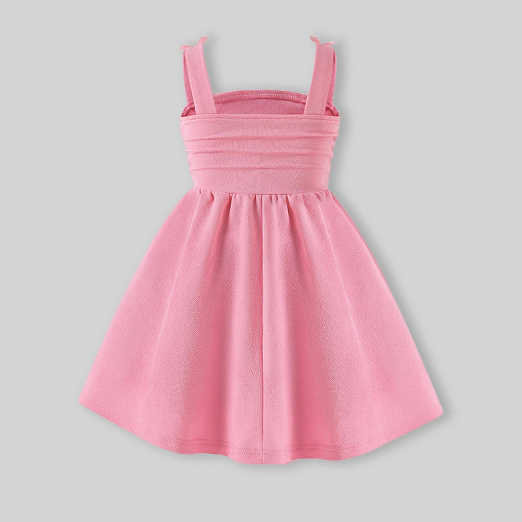 Girls Pink Bow Applique Sleeveless Fit & Flare Dress Casual Dresses