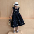 Girls Bow Print Flared Sleeves Fit & Flare Dress Casual Dresses Black 6-7 Y 
