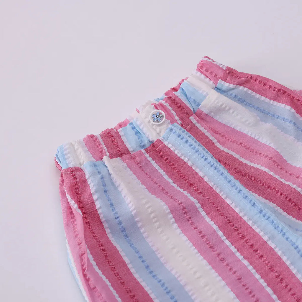 Girls Light Blue Floral Print Short Sleeve T-Shirt With Striped Shorts Sets 2 pc. Sets