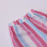 Girls Light Blue Floral Print Short Sleeve T-Shirt With Striped Shorts Sets 2 pc. Sets