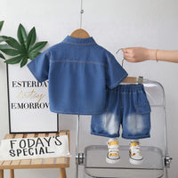 Boys Blue Denim Short Sleeves Shirt & Shorts Co-ord Sets Sets