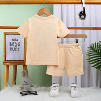 Boys Apricot Graphic Short Sleeves T-Shirt With Drawstring Shorts Sets Sets