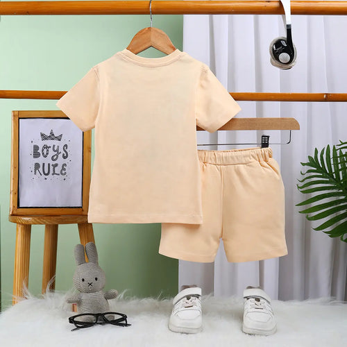 Boys Apricot Graphic Short Sleeves T-Shirt With Drawstring Shorts Sets Sets