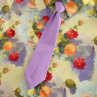 Boys Floral Printed Shirt With Purple Neck Tie And Shorts Set 3 pc. Sets