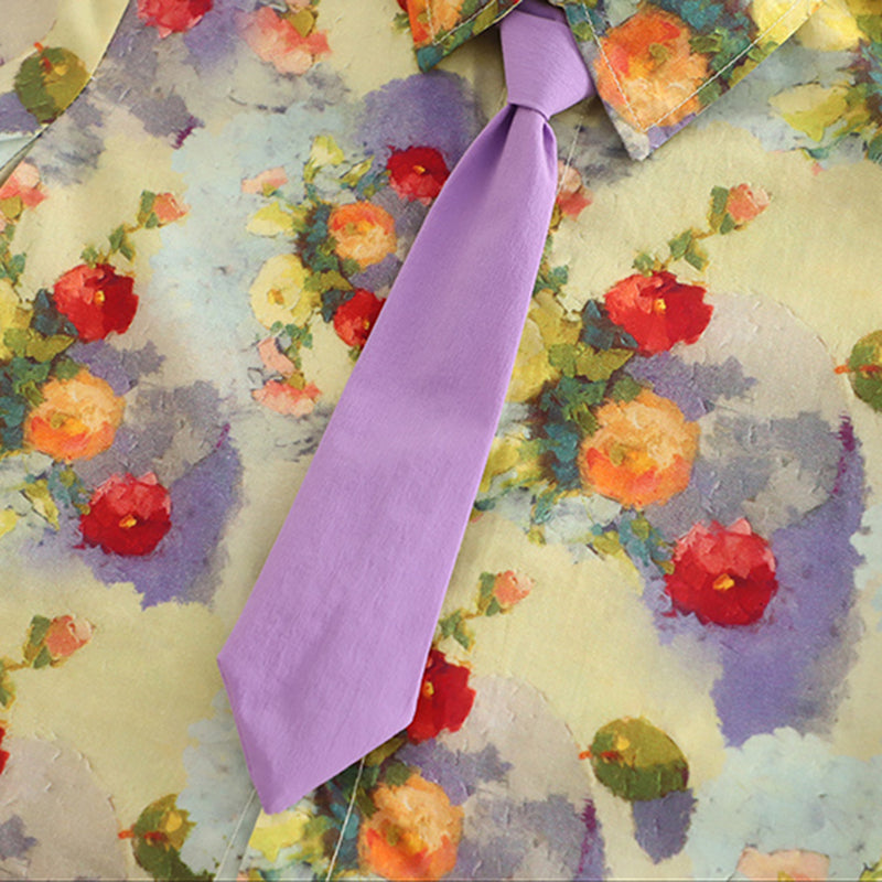 Boys Floral Printed Shirt With Purple Neck Tie And Shorts Set 3 pc. Sets