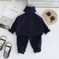 Boys Navy Blue M Printed High Neck Sweatshirt With Jogger Set 2 pc. Sets