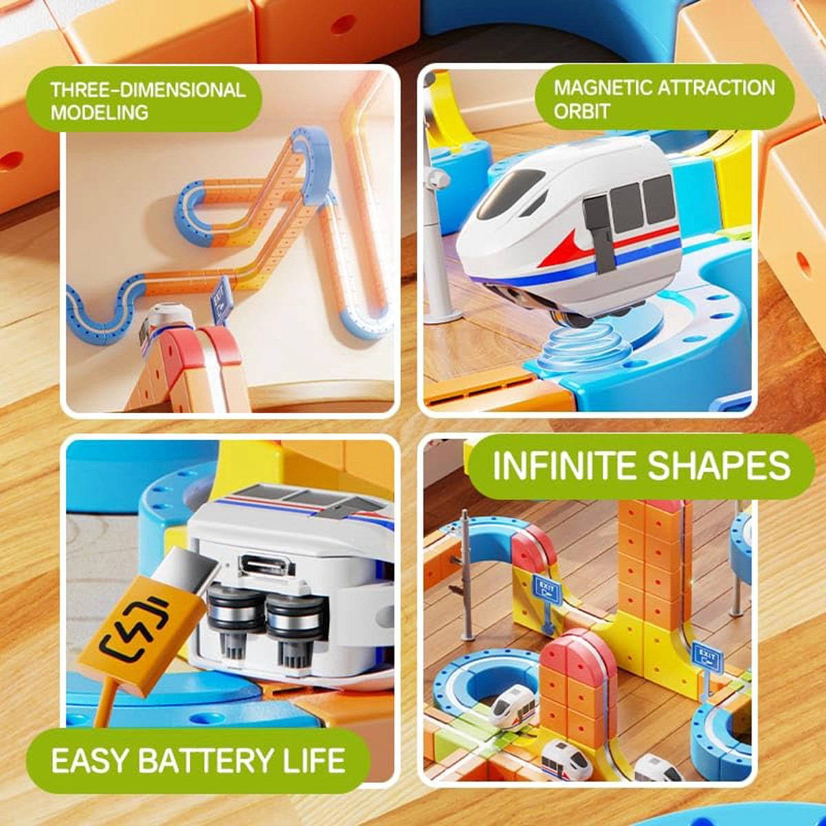 Electric Train Track Set for Kids -3D Anti-Gravity Flexible Tracks with Motorized Train, Traffic Signs & STEM Building Play Trending Accessories