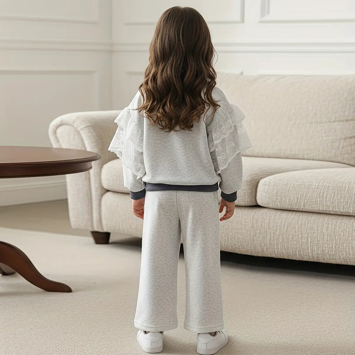Girls Light Grey Alphanumeric Printed Sweatshirt & Pant Sets Sets
