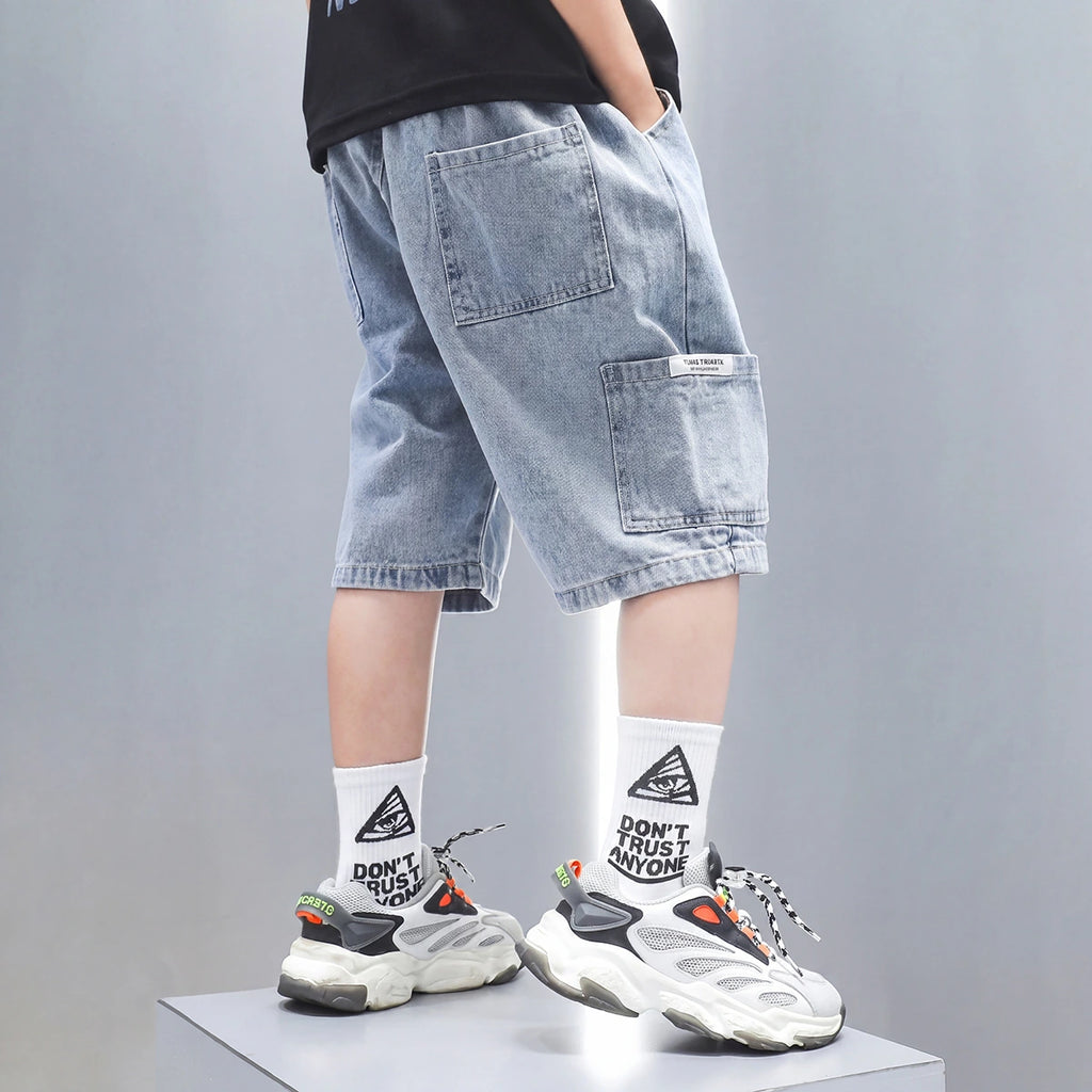 Boys Light Blue Loose Fit Denim Shorts Shorts