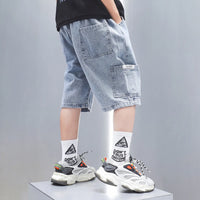 Boys Light Blue Loose Fit Denim Shorts Shorts