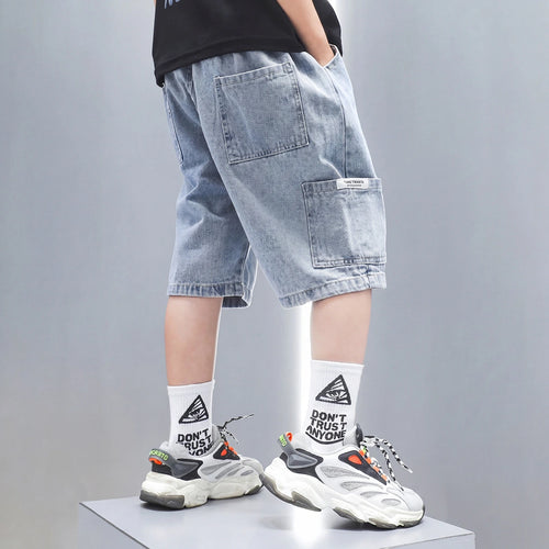 Boys Light Blue Loose Fit Denim Shorts Shorts