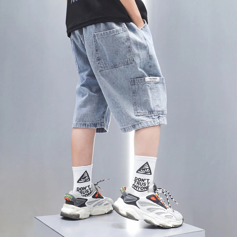 Boys Light Blue Loose Fit Denim Shorts Shorts