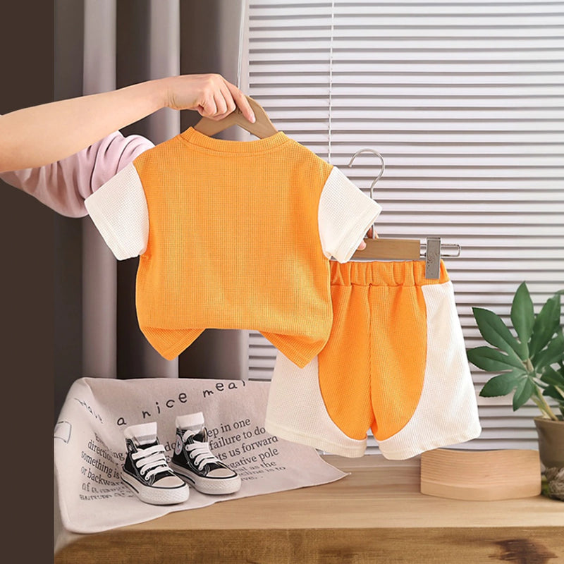 Boys Orange Horse Cartoon Print T-Shirt & Shorts Co-ord Sets Sets