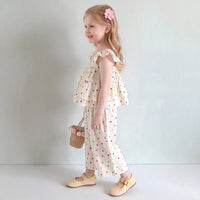 Girls Cream Polka Dot Print Flutter Sleeve Top With Pants Sets 2 pc. Sets