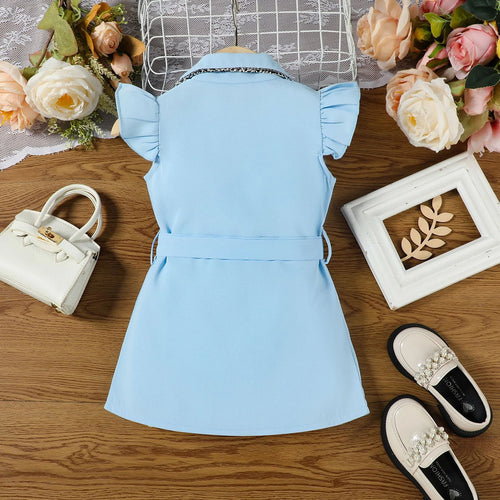 Girls Light Blue Cap Sleeve Belted Blazer Dress Casual Dresses