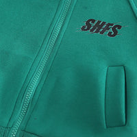 Boys Green Typographic Printed Zipper Jacket With Jogger Co-ord Sets Sets