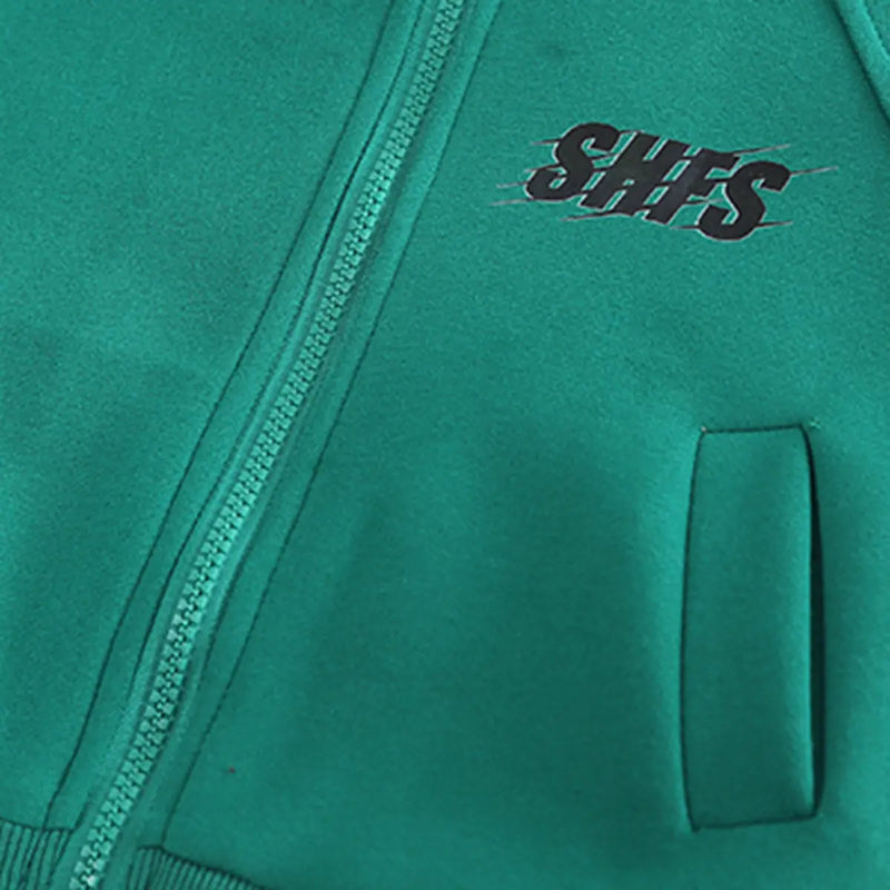 Boys Green Typographic Printed Zipper Jacket With Jogger Co-ord Sets Sets