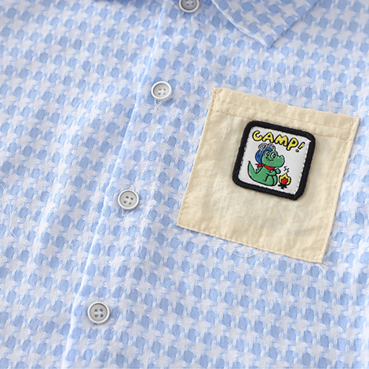 Boys Light Blue Checked Button-Down Shirt With Denim Shorts Set Sets