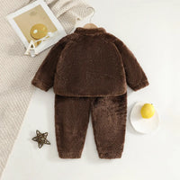 Girls Dark Brown Polar Fleece Zipper Jacket With Jogger Co-ord Sets Sets
