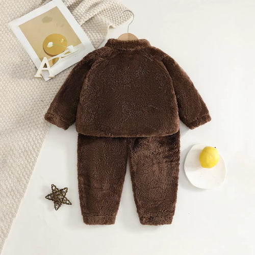 Girls Dark Brown Polar Fleece Zipper Jacket With Jogger Co-ord Sets Sets