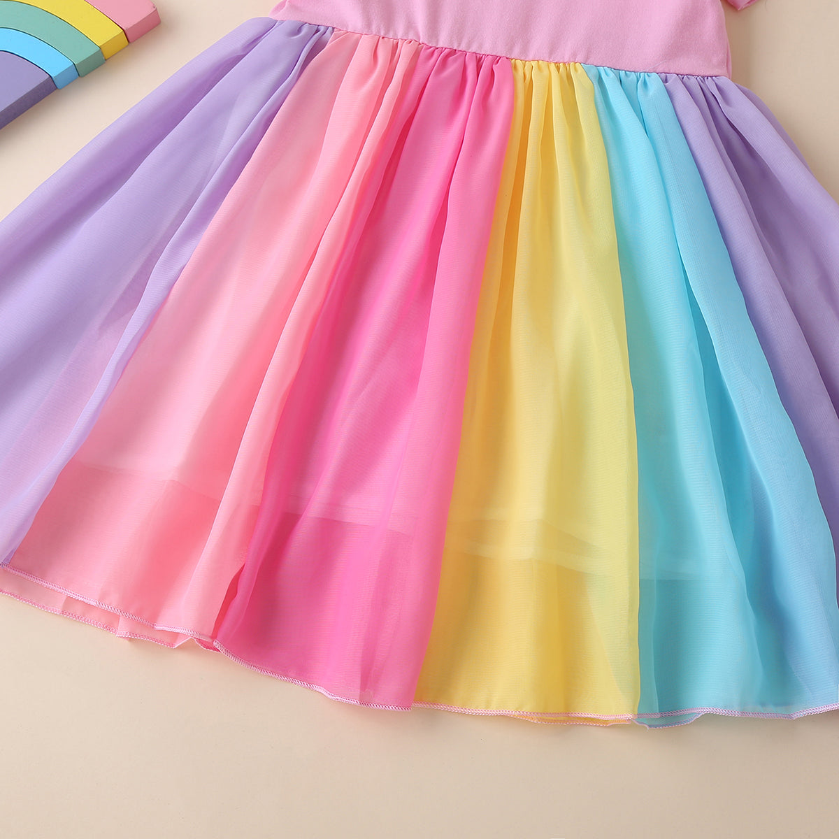 Girls Multicolor Short Sleeves Round Neck Fit And Flared Dress Casual Dresses