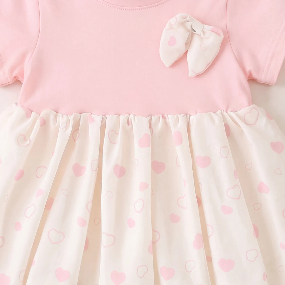 Girls Light Pink Heart Print Bubble Hem Dress Casual Dresses