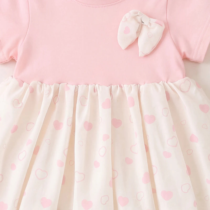 Girls Light Pink Heart Print Bubble Hem Dress Casual Dresses