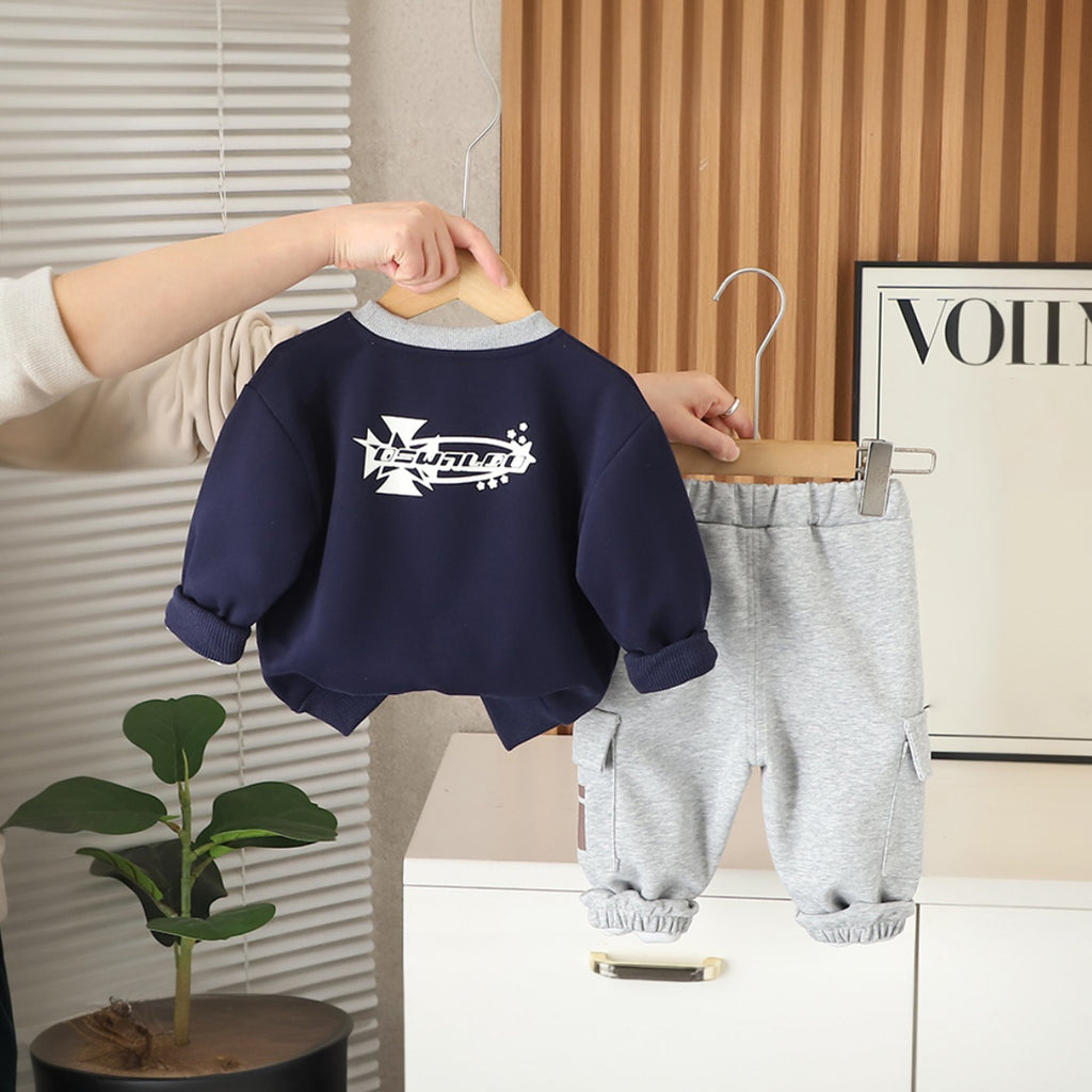 Boys Navy Blue Dog Applique Sweatshirt With Pants Set 2 pc. Sets