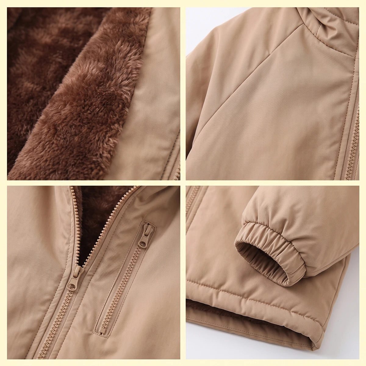 Boys Light Brown Long Sleeve Hooded Zip-up Jacket Coats & Jackets