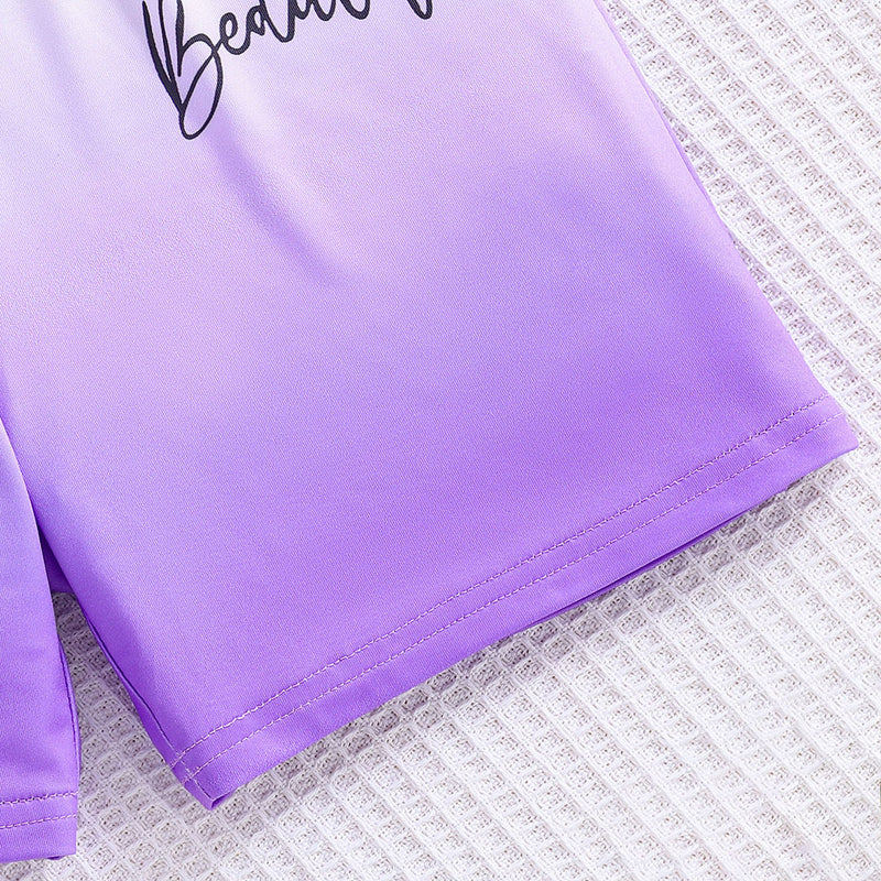 Girls White-Purple Ombre Effect T-shirt with Shorts Set Sets