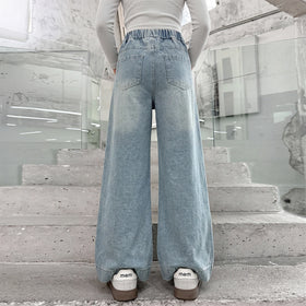 Girls Light Blue Butterfly Applique Relaxed Fit Denim Jeans Pants