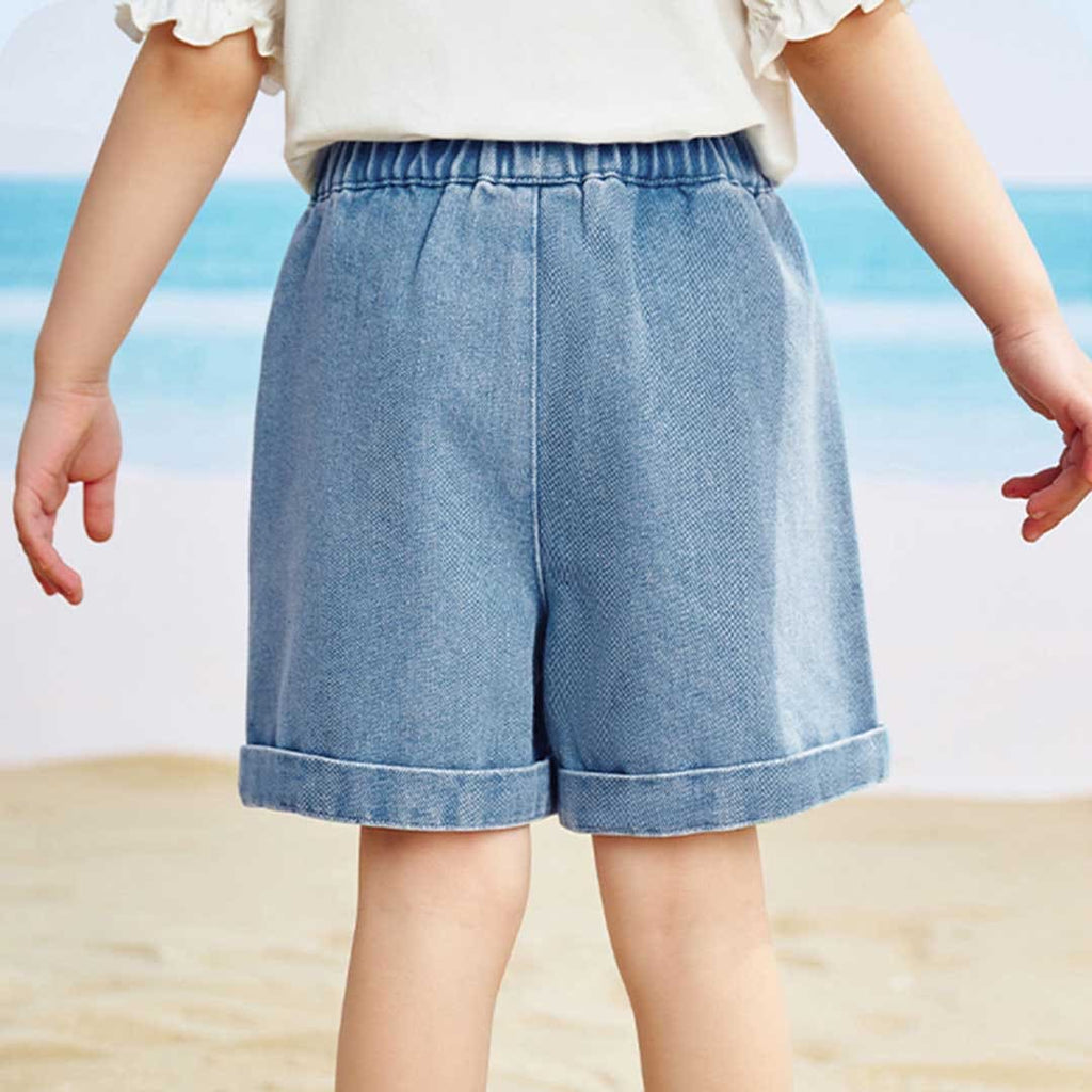Girls Elasticated Light Wash Denim Shorts Shorts   
