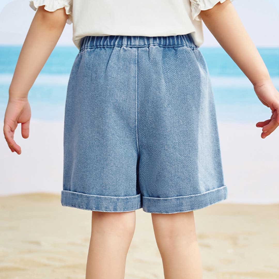Girls Elasticated Light Wash Denim Shorts Shorts   