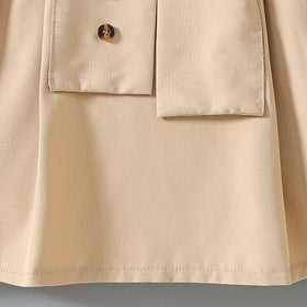 Girls Khaki Short Sleeves Pleated Shirt Dress Casual Dresses