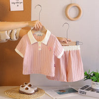 Girls Pink Textured Polo T-Shirt With Shorts Co-ord Sets Sets Pink 1-2 Y