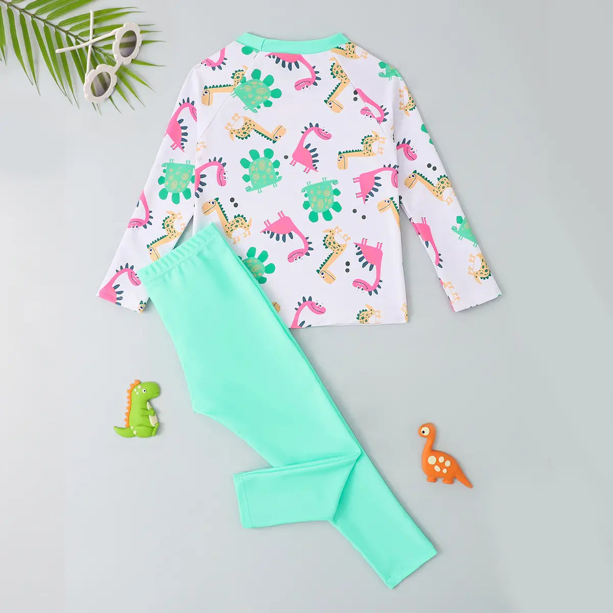 Boys Sea Green Animals Printed T-Shirt With Shorts Swimwear Sets Beachwear