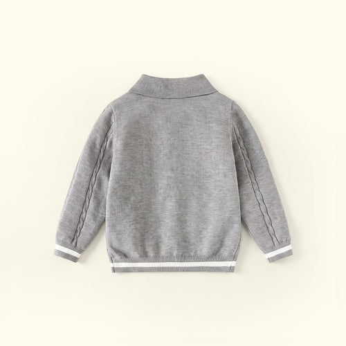 Boys Grey Long Sleeve Cable Knit Polo Sweater Sweaters & Cardigans