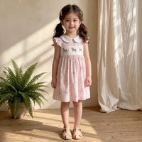 Girls Light Pink Horse Print Flutter Sleeve A-Line Dress Casual Dresses