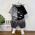 Boys Black Short Sleeve Typography Print T-Shirt With Denim Shorts Sets 2 pc. Sets Black 1-2 Y
