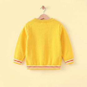 Boys Yellow Sweater With Self-Design Fire Truck Pattern Sweaters & Cardigans