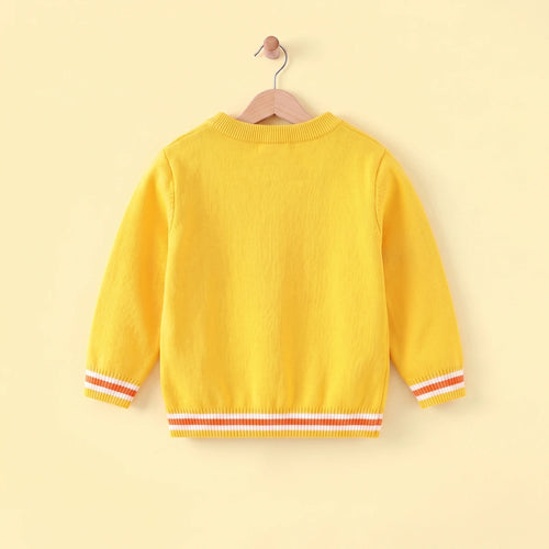 Boys Yellow Sweater With Self-Design Fire Truck Pattern Sweaters & Cardigans