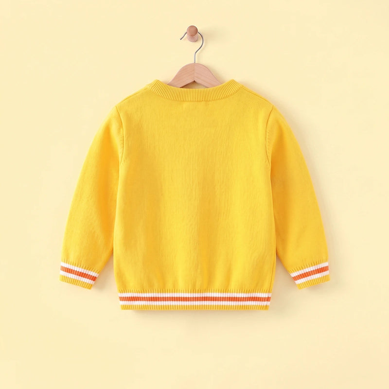 Boys Yellow Sweater With Self-Design Fire Truck Pattern Sweaters & Cardigans