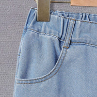 Girls Light Blue Heart Embroidered Denim Pants Jeans