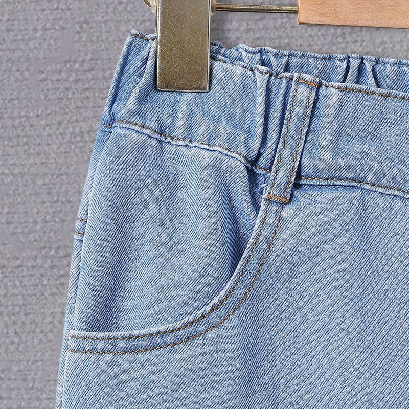 Girls Light Blue Heart Embroidered Denim Pants Jeans