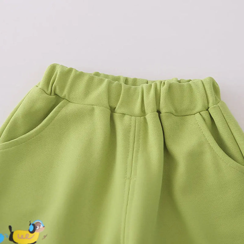 Boys Green Animal Graphic Short Sleeve Polo T-Shirt With Elasticated Shorts Sets 2 pc. Sets